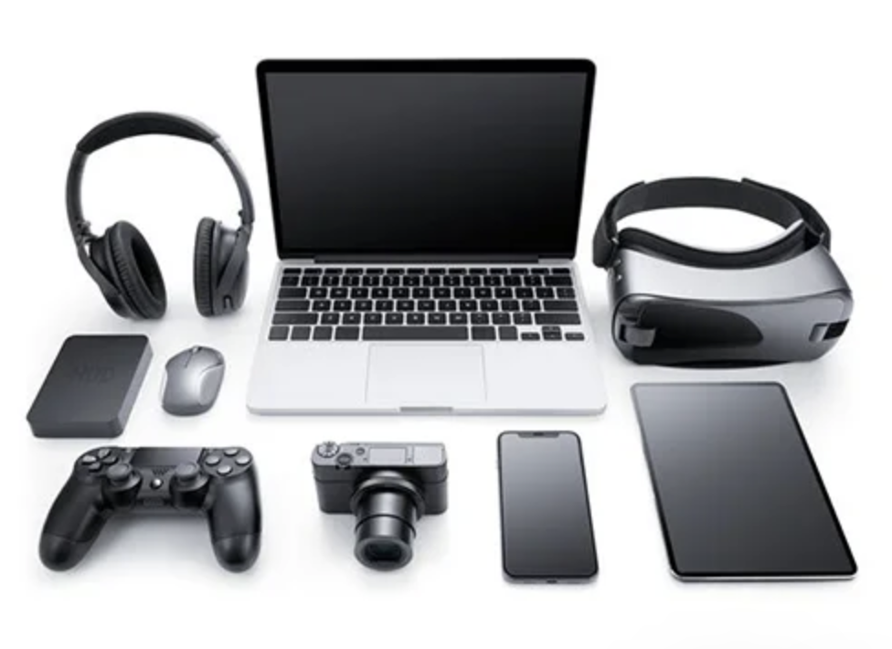 Ultimate tech setup for work, play, and creativity: A bundle of laptop, audio, VR, and mobile devices
Assorted electronic gadgets, home office equipment, entertainment technology bundle