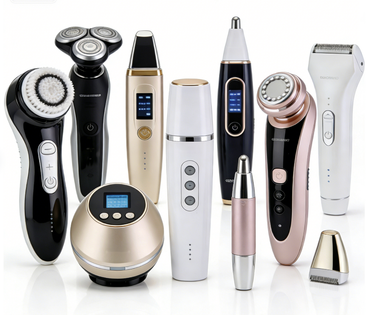 Professional facial skin care tool kit, including ultrasonic cleanser, blackhead remover, microcurrent device, and nose hair trimmer
Daily beauty routine essentials for women, anti-aging and deep cleansing tools